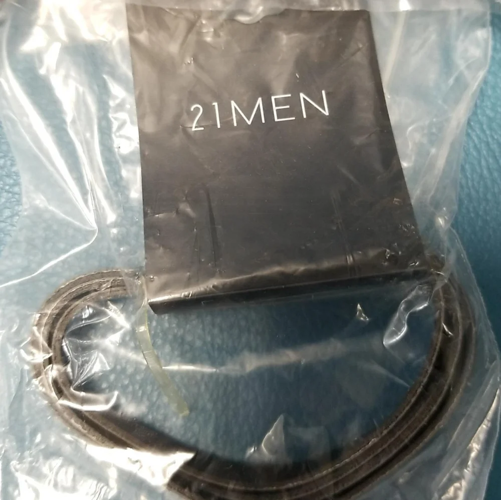 Forever 21 Men Faux Leather Black Belt Wrap Bracelet with Silver Buckle